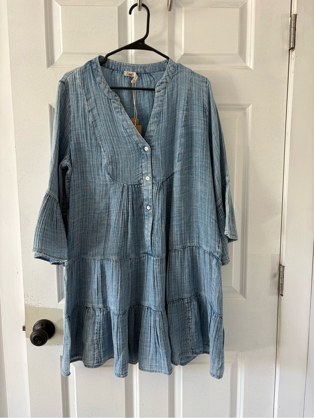 Faherty Light Blue Tiered Button-Front Midi Dress